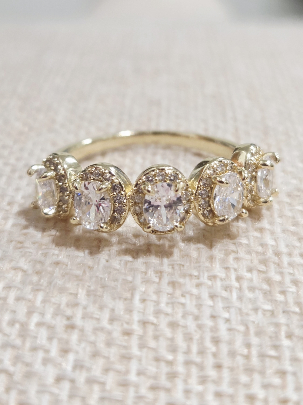 Gold Tone Cubic Zirconia Five-Stone Halo Ring - White Stones~ Size 10